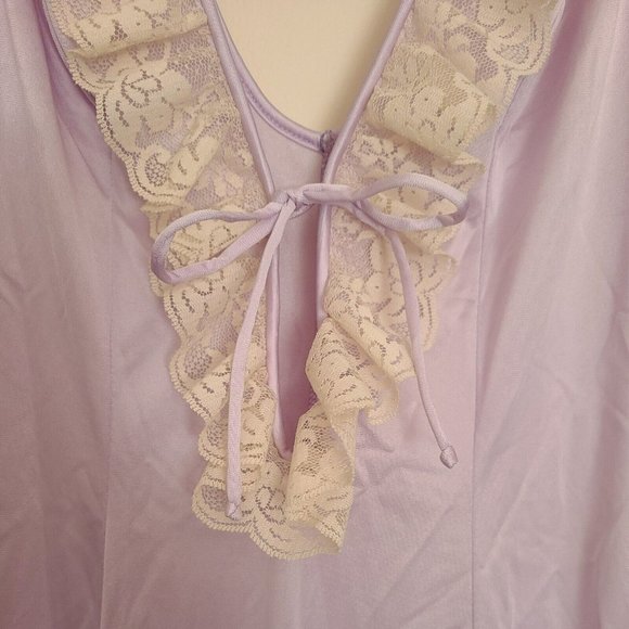 Vintage Jenelle Of California Sheer Nylon Nightgown Lace V Neck Tie Back - Picture 6 of 8